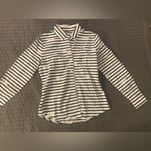 White and black Armani jeans striped button down